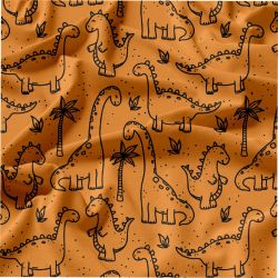 Jednobarevný tisk Dinosauři - zimní softshell - varianty barev - barva TMAVÉ MANGO, č. 609 soft - atest pro děti