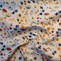 Mušelín ( fáčovina ) dvojitý - akvarelové MAKOVICE a podzimní kvítky vyrobeno v EU- atest pro děti bavlna