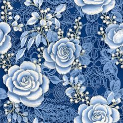 Vyšívané růže na modré- materiálové varianty   