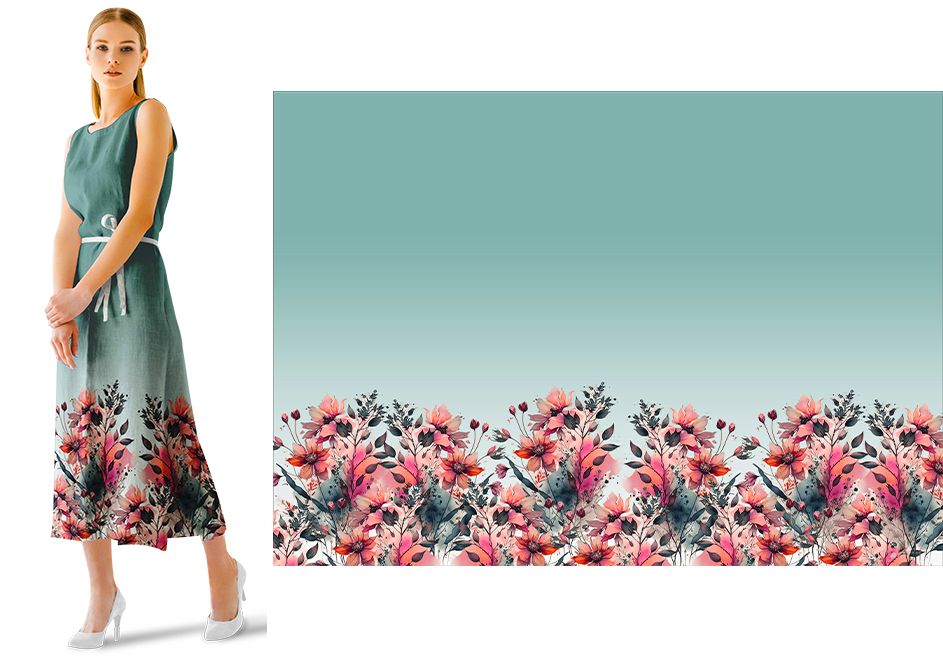 PANEL na šaty / triko/leginy - akvarelová louka červená- materiálové varianty mavaga design