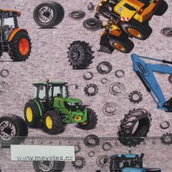 Teplákovina šedá mellange traktory a kola-250 gsm EU-úplety atest pro děti