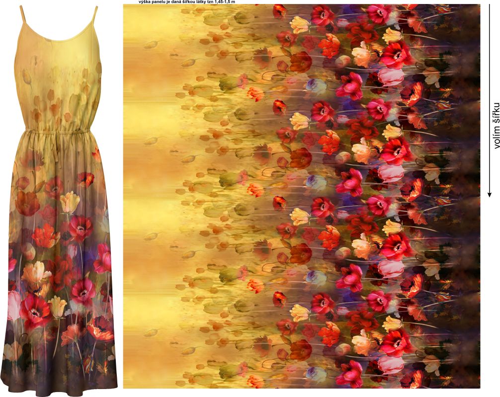 PANEL VELKÝ na šaty / triko/leginy –akvarelové MÁKY hnědé mavaga design