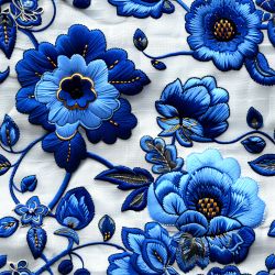 Modré vyšívané květy --materiálové varianty  