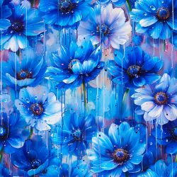 Modré kytky v dešti- materiálové varianty  