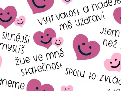 Zdraví - motivační texty se srdíčky růžová - materiálové varianty