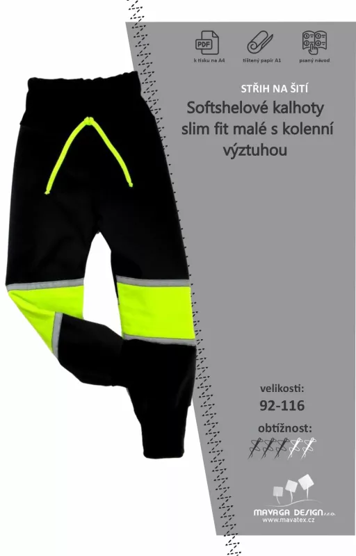 Papírový střih -Softshelové kalhoty - slim fit malé s kolenní výztuhou Mavatex